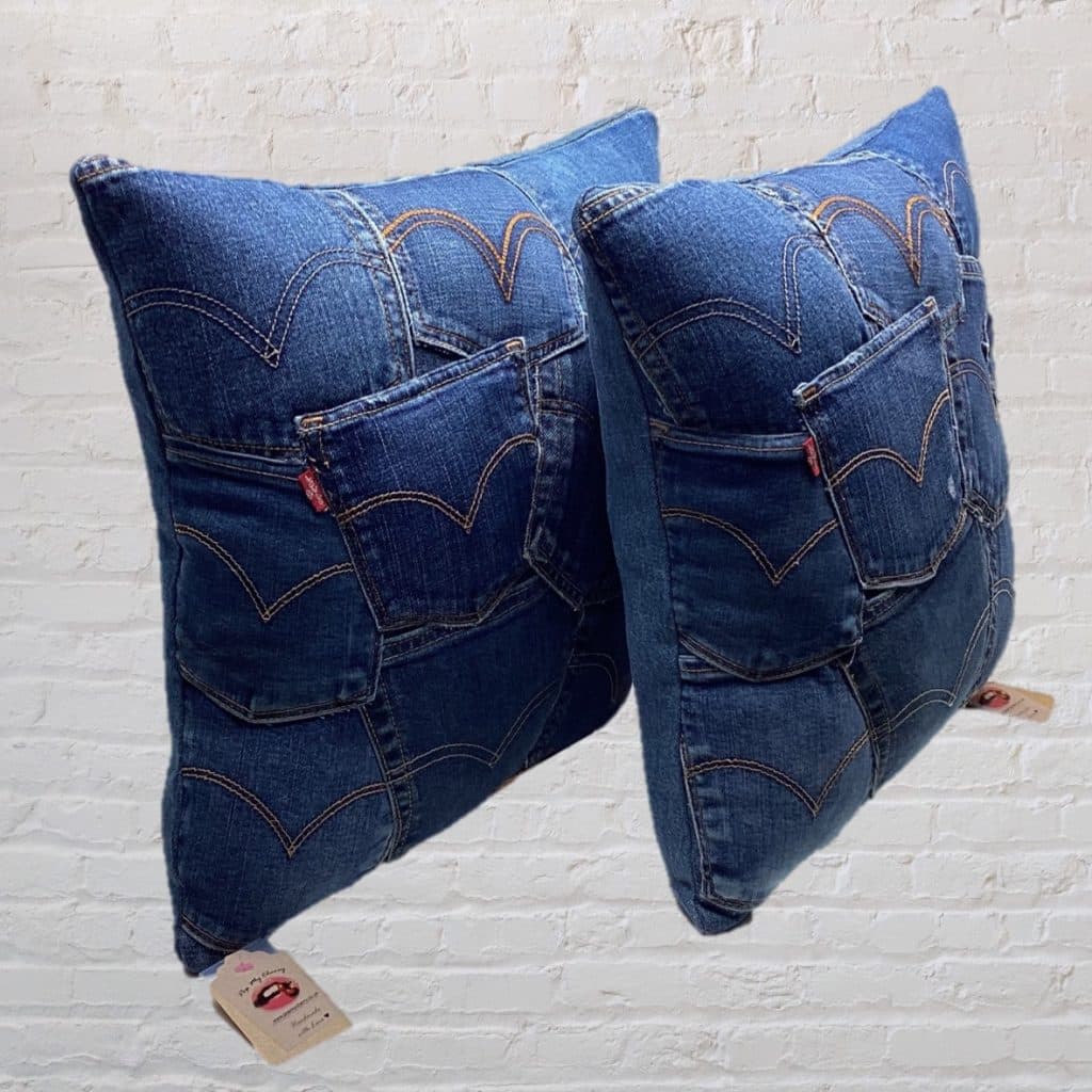Designer Retro Denim Pillows | Levi's vintage Jeans Pockets Cushions Pair