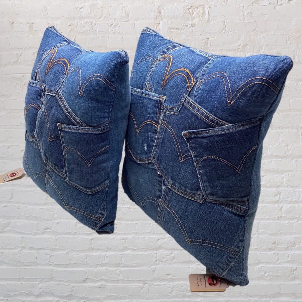 Designer Retro Denim Pillows | Levi's vintage Jeans Pockets Cushions Pair