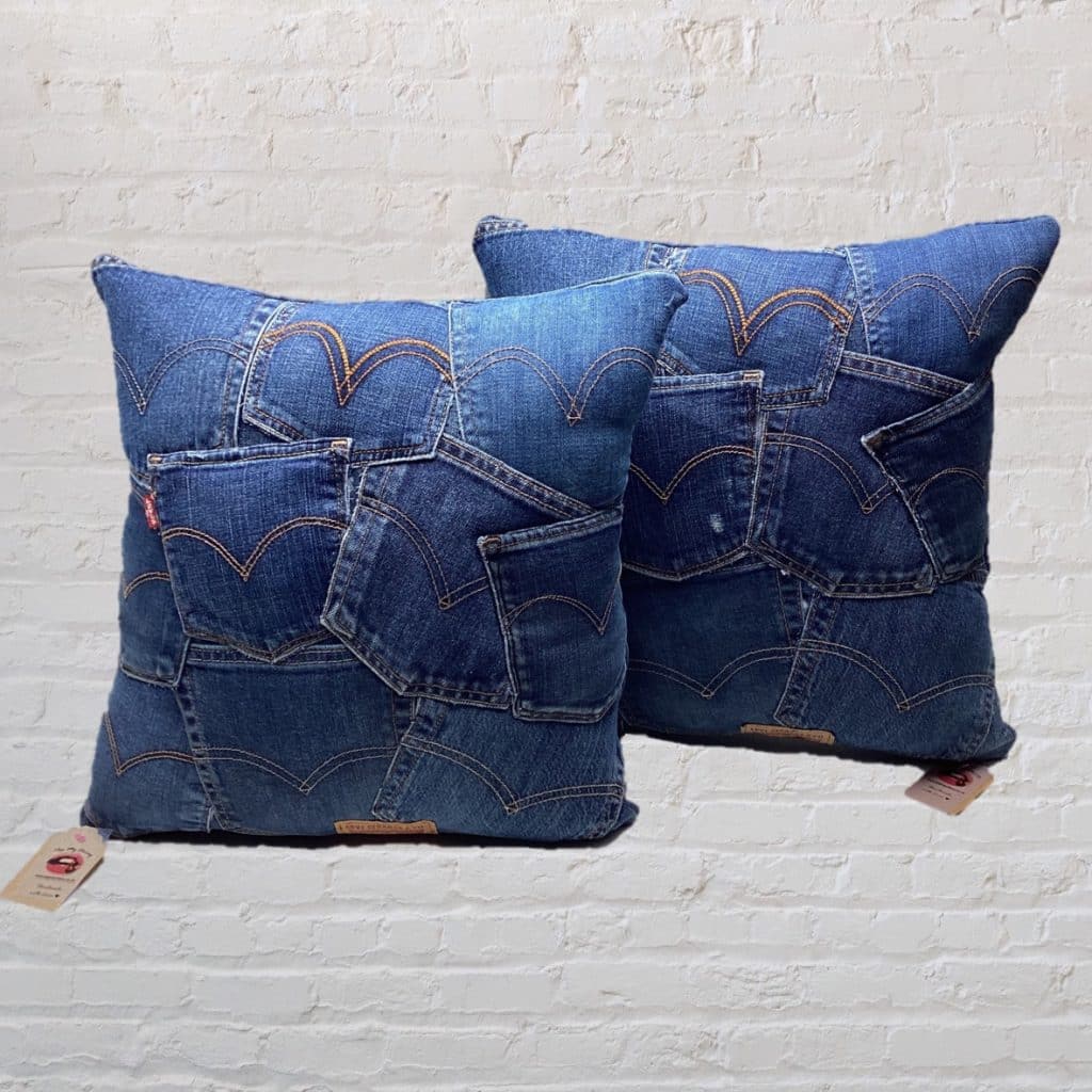 Designer Retro Denim Pillows | Levi's vintage Jeans Pockets Cushions Pair