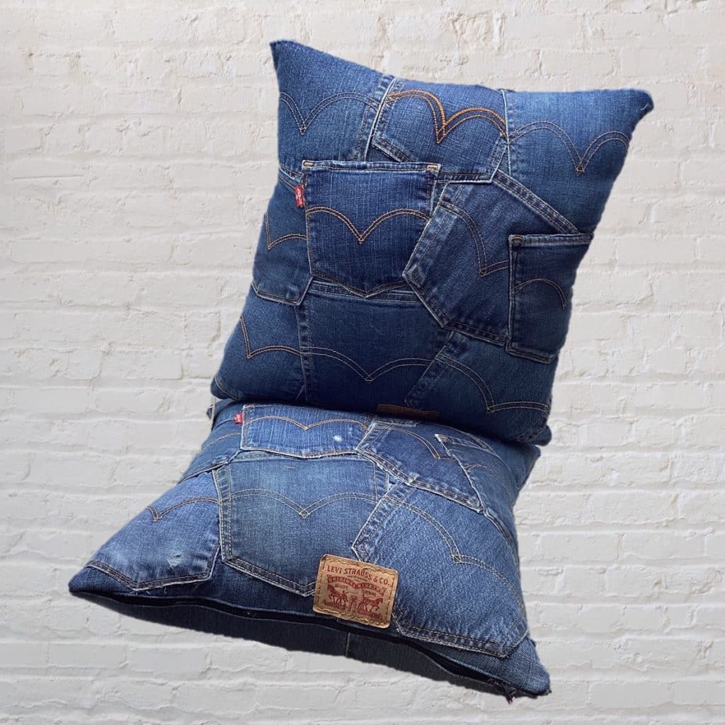 Designer Retro Denim Pillows | Levi's vintage Jeans Pockets Cushions Pair