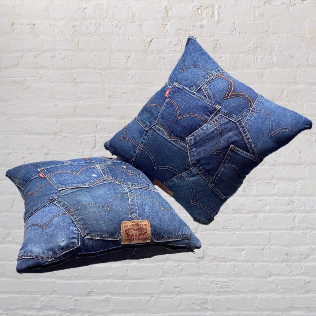 Designer Retro Denim Pillows | Levi's vintage Jeans Pockets Cushions Pair