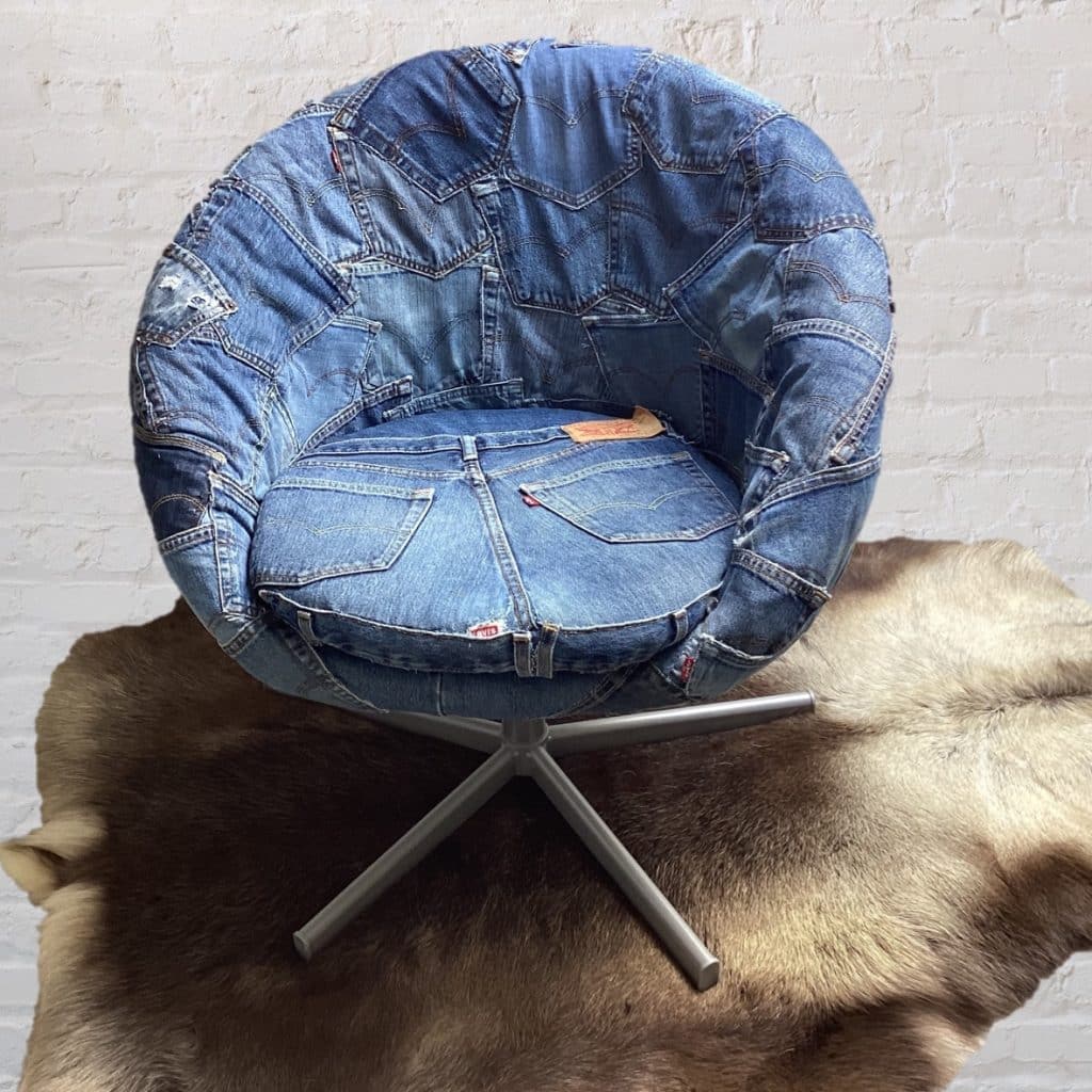 Levi's Jeans Tub Chair | Ikea Chair upholstered in Levi's denim pockets design