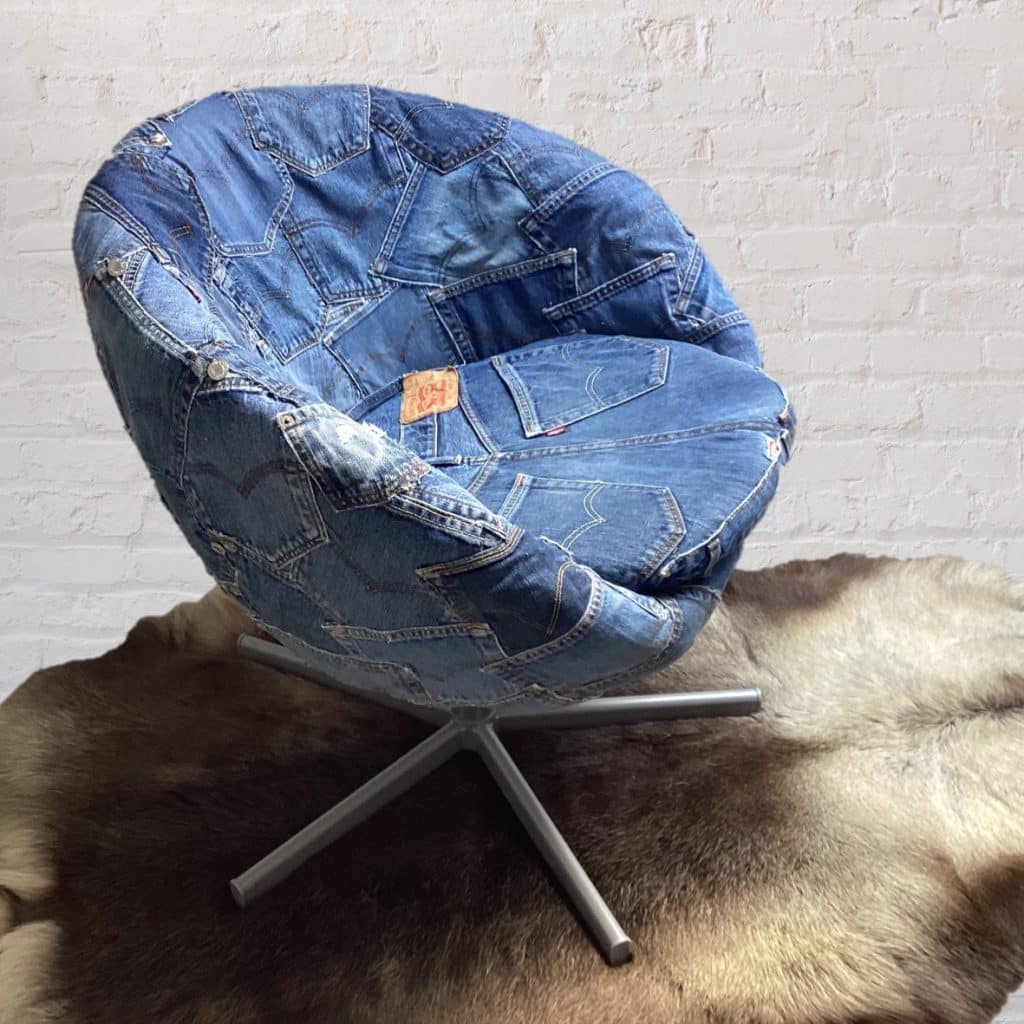 Levi's Jeans Tub Chair | Ikea Chair upholstered in Levi's denim pockets design