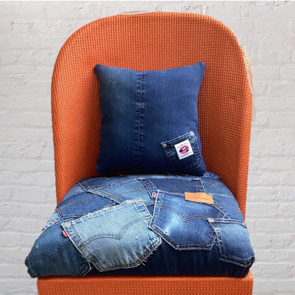 MCM Lloyd Loom Chair | Orange Upholstered in Vintage Levi's denim Jeans - Image 9