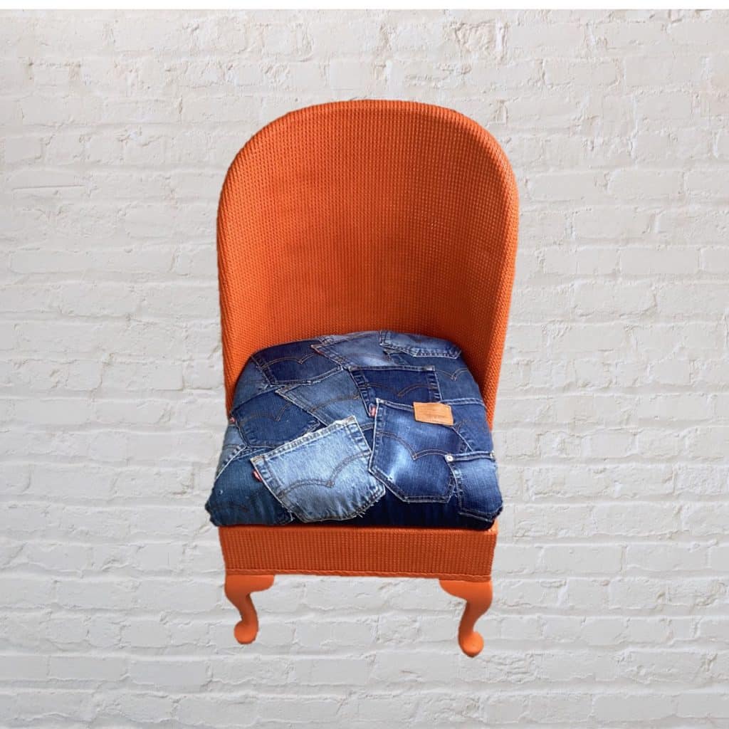 Vintage Levi's iconic Chair | Lloyd Loom Upholstered in Levi's denim Jeans pockets