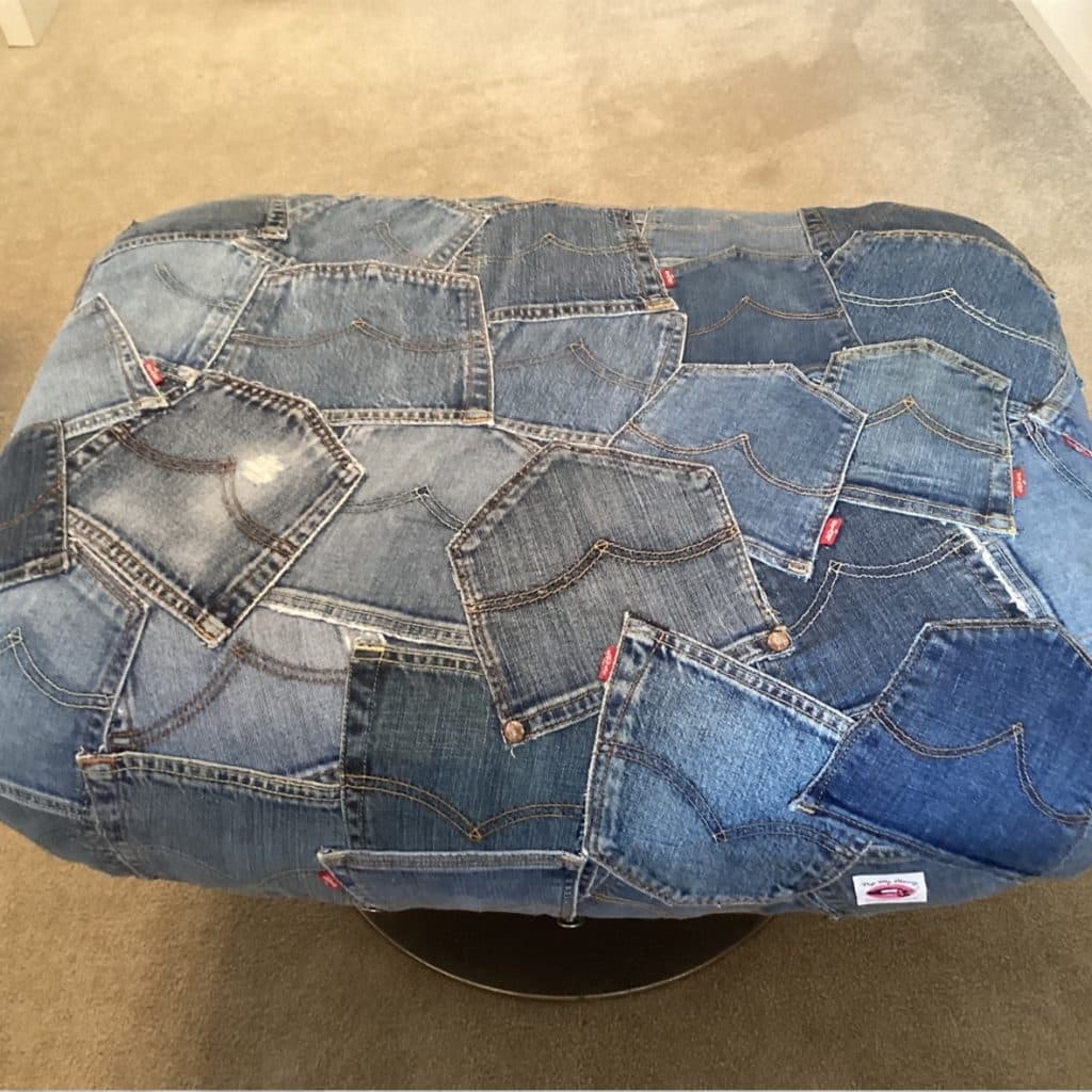 Upcycled Levi's denim footstool | Vintage Swivel stool chair in a patchwork Pockets design