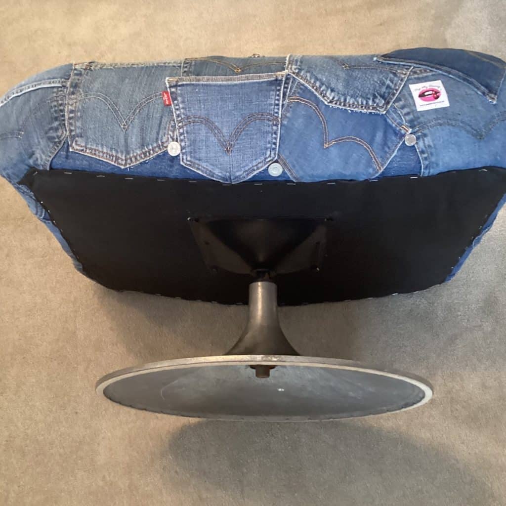Upcycled Levi's denim footstool | Vintage Swivel stool chair in a patchwork Pockets design