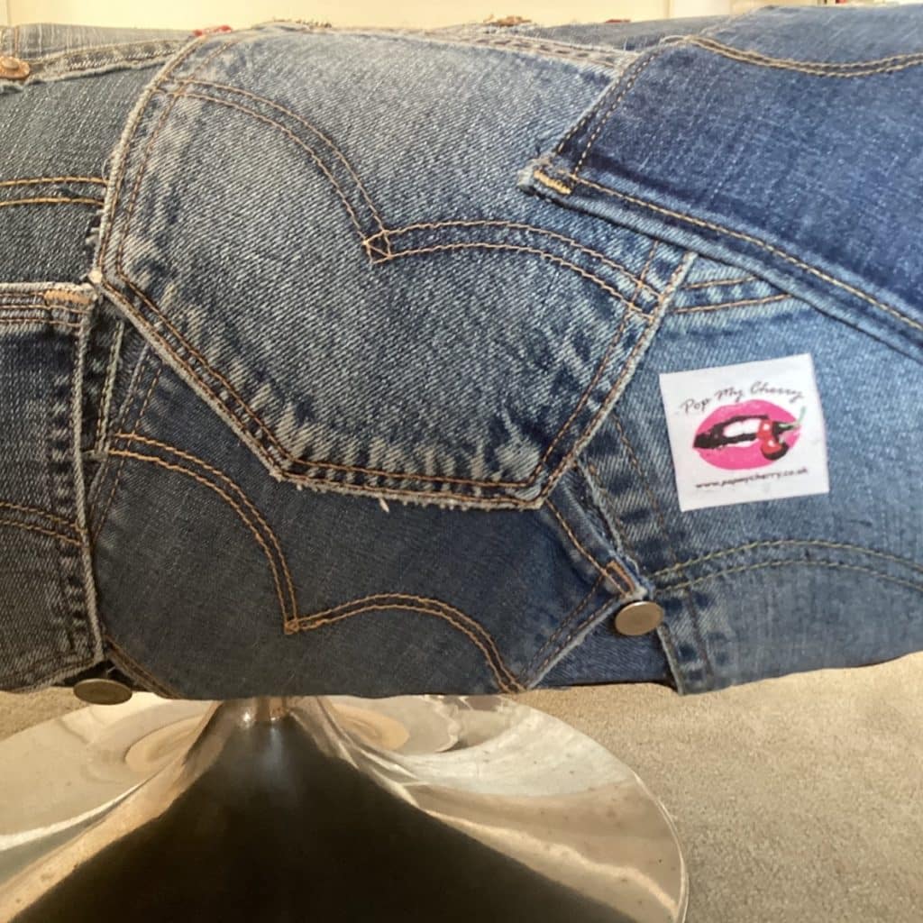 Upcycled Levi's denim footstool | Vintage Swivel stool chair in a patchwork Pockets design