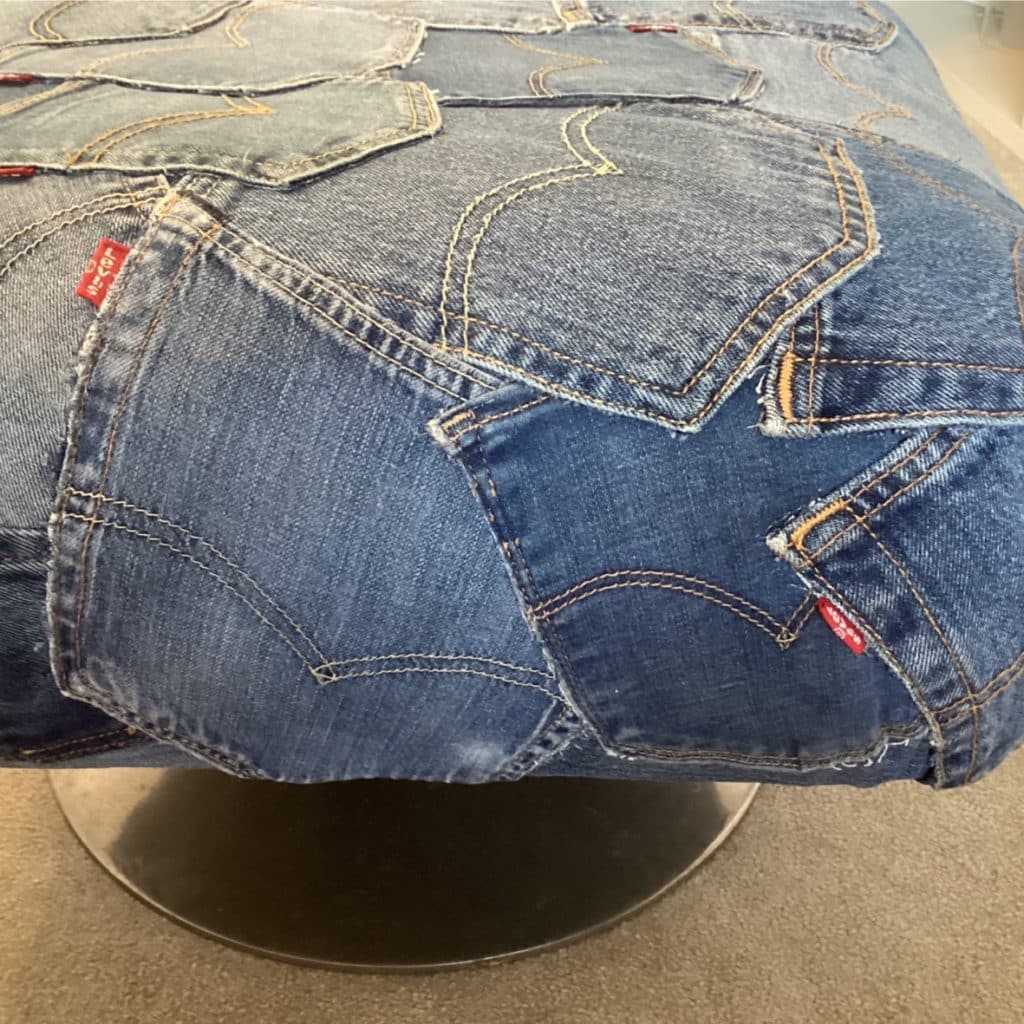 Upcycled Levi's denim footstool | Vintage Swivel stool chair in a patchwork Pockets design