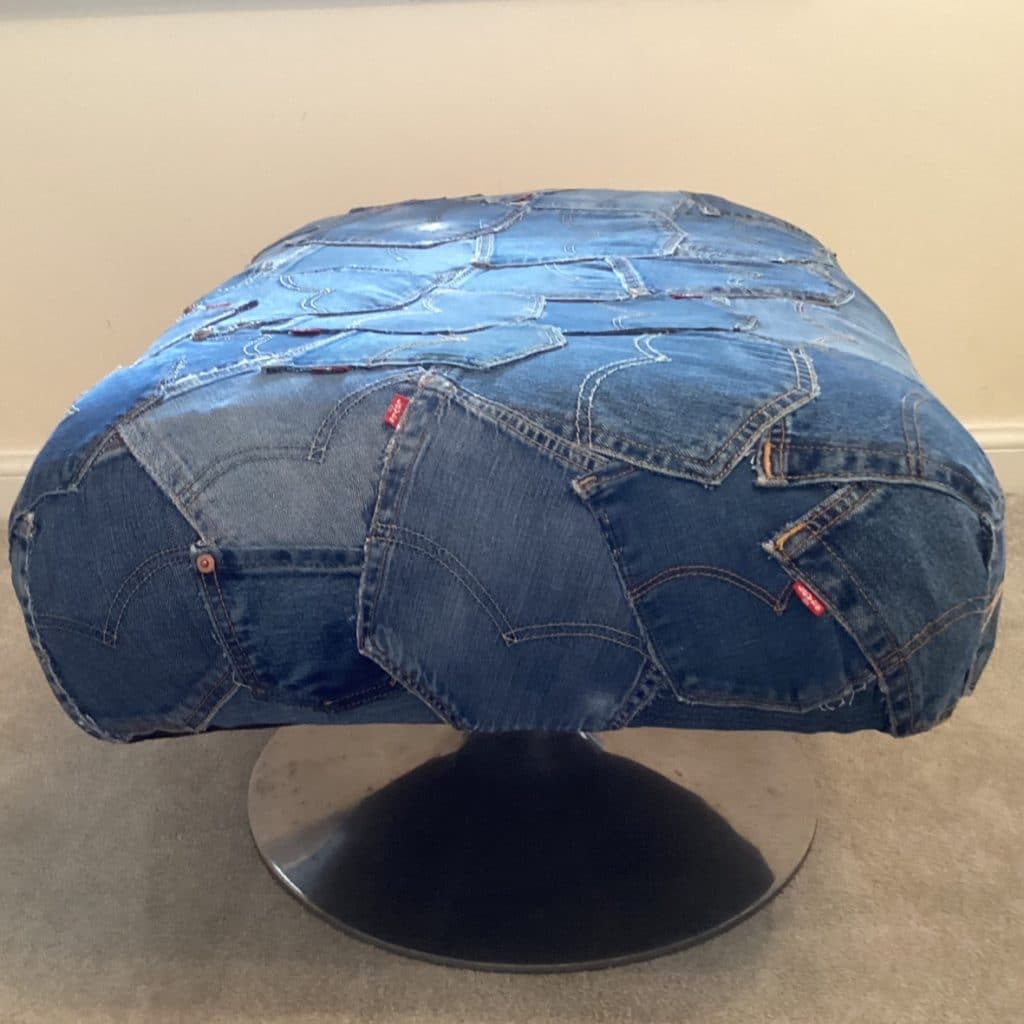 Upcycled Levi's denim footstool | Vintage Swivel stool chair in a patchwork Pockets design