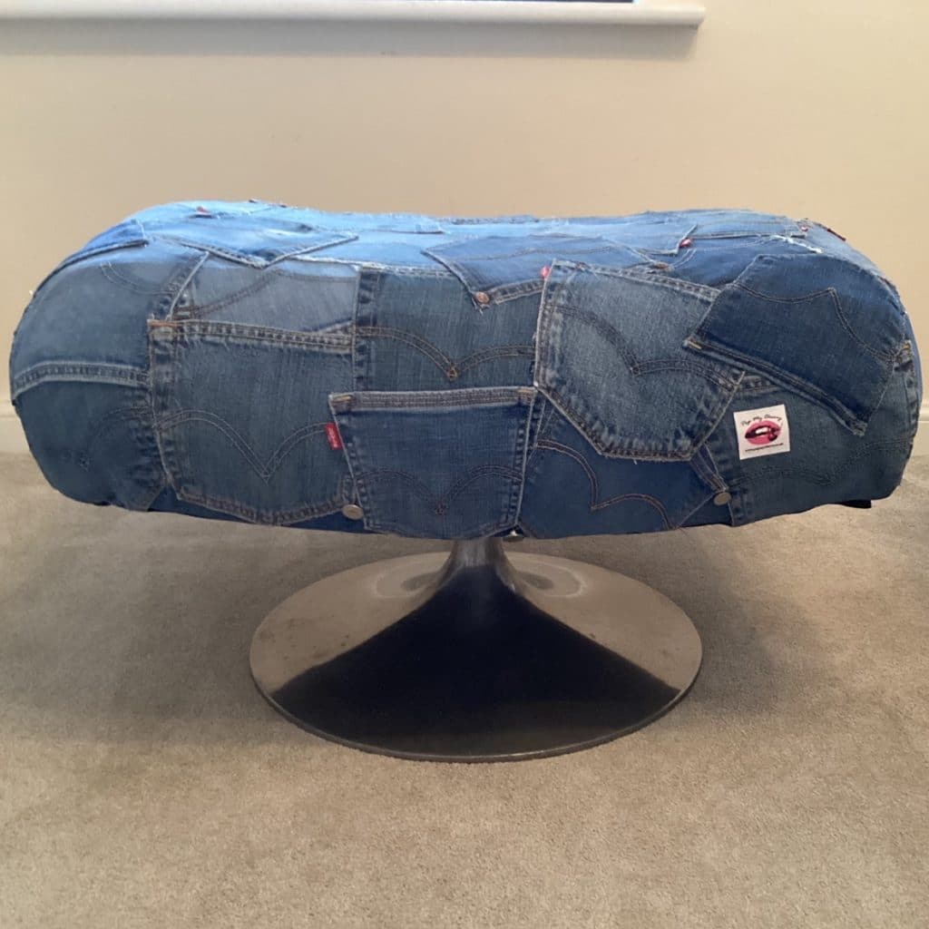 Upcycled Levi's denim footstool | Vintage Swivel stool chair in a patchwork Pockets design