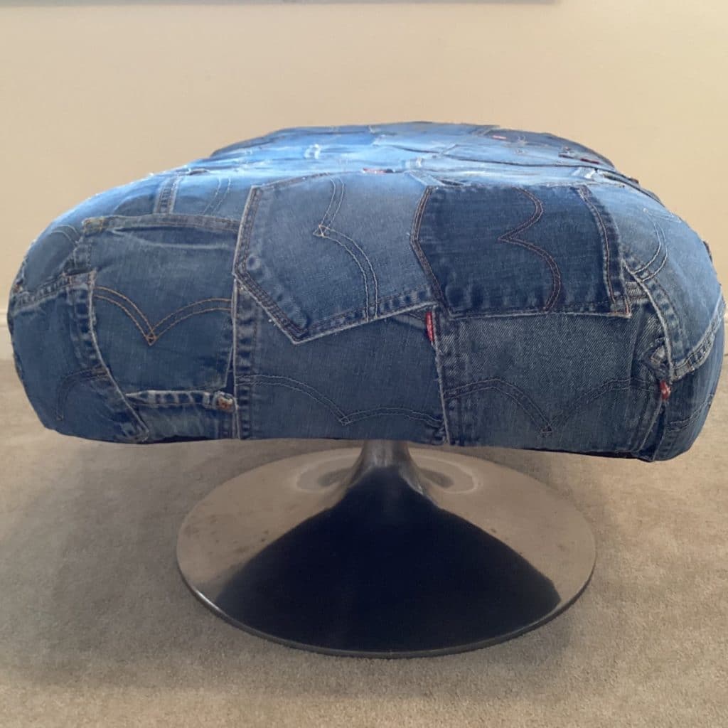 Upcycled Levi's denim footstool | Vintage Swivel stool chair in a patchwork Pockets design