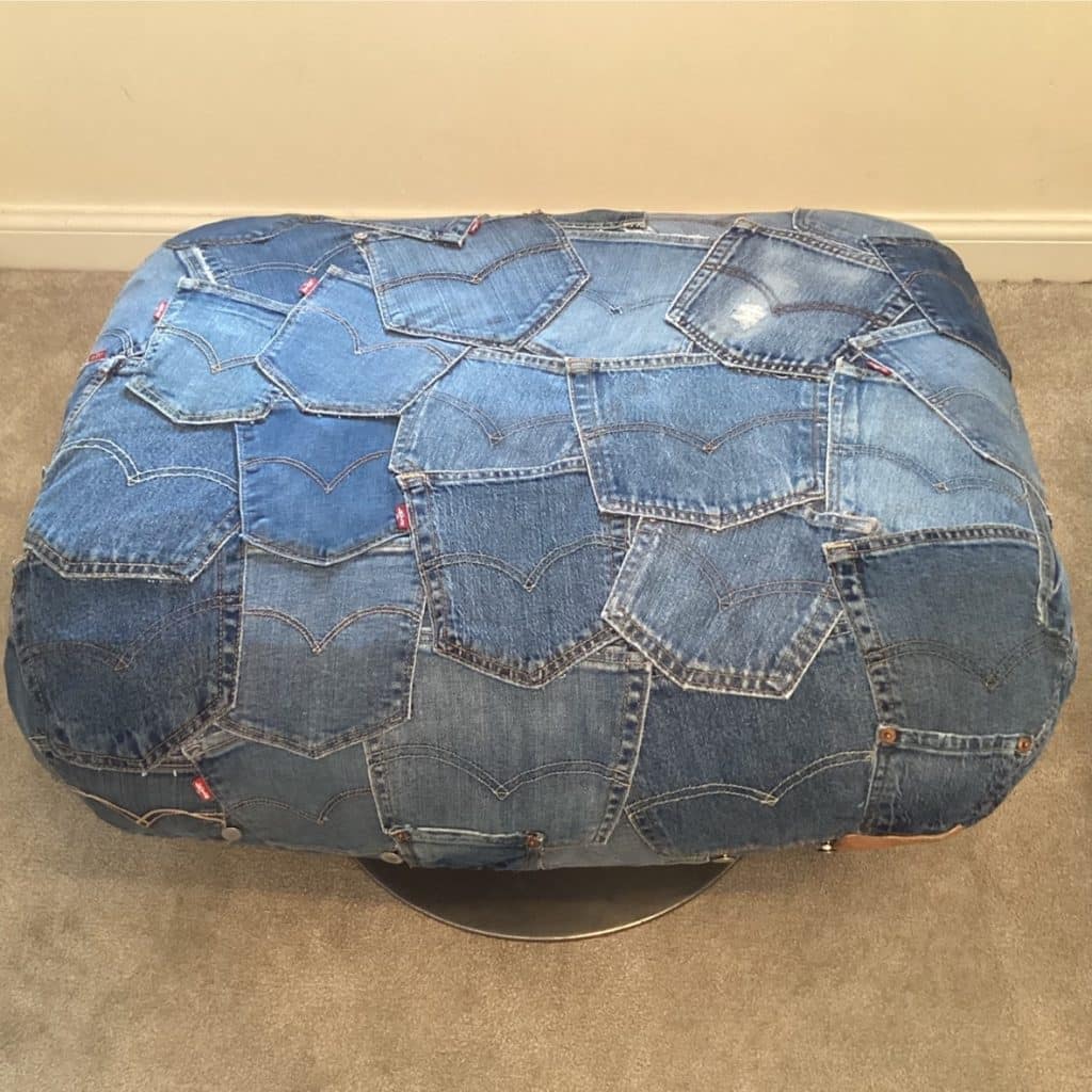 Upcycled Levi's denim footstool | Vintage Swivel stool chair in a patchwork Pockets design