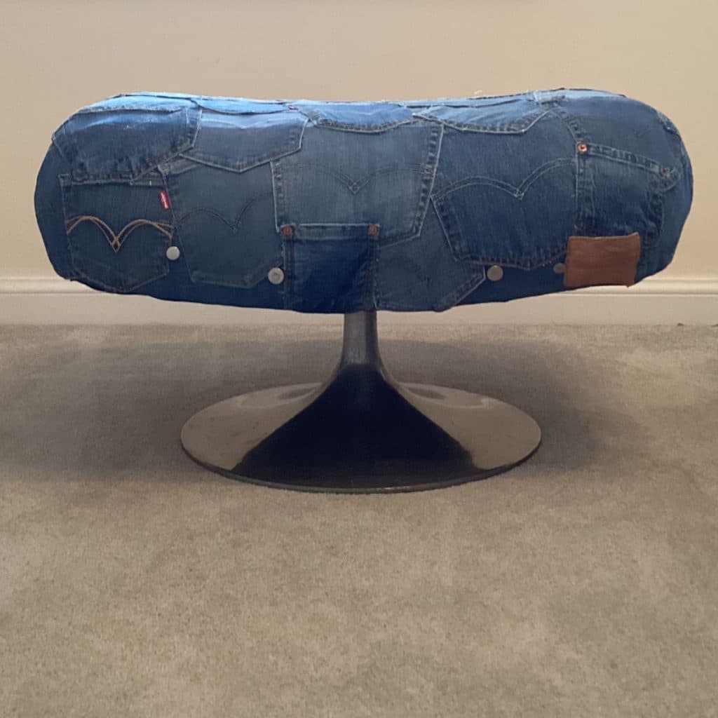 Upcycled Levi's denim footstool | Vintage Swivel stool chair in a patchwork Pockets design