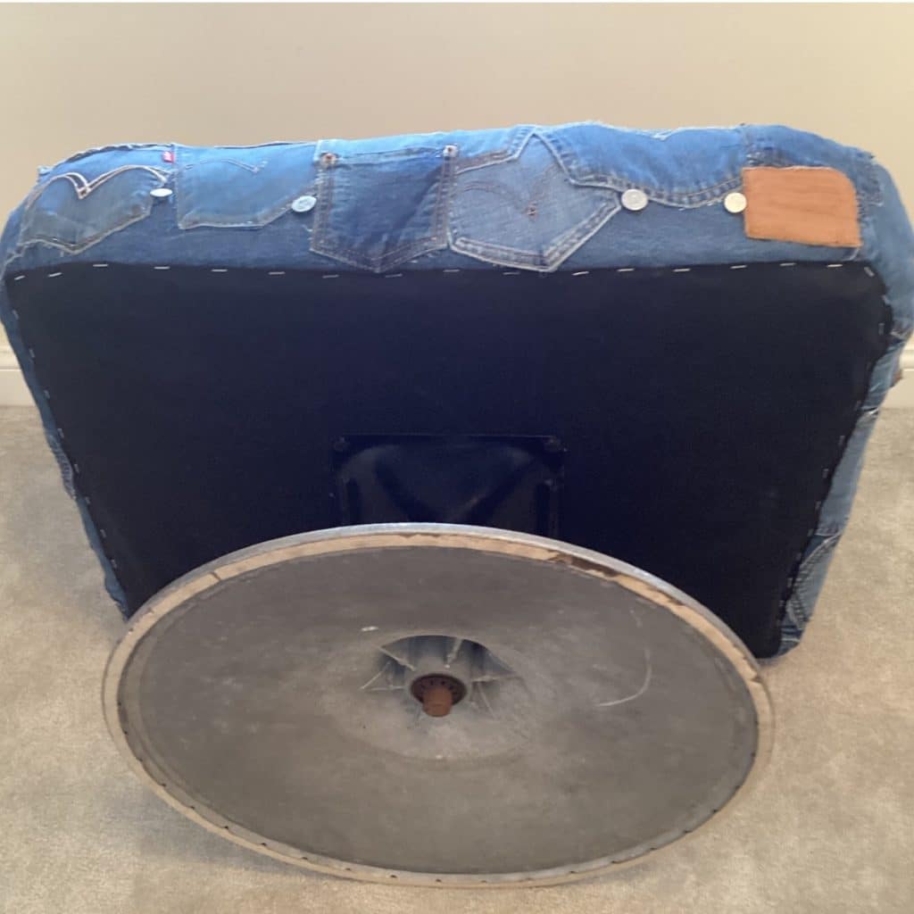 Upcycled Levi's denim footstool | Vintage Swivel stool chair in a patchwork Pockets design