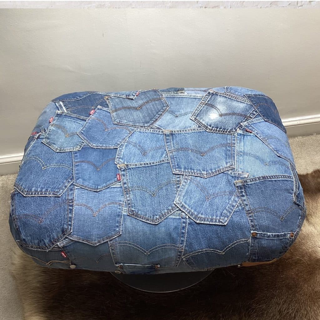 Upcycled Levi's denim footstool | Vintage Swivel stool chair in a patchwork Pockets design