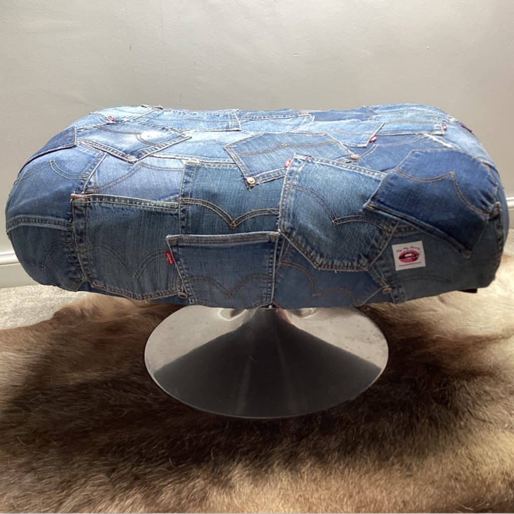 Upcycled Levi's denim footstool | Vintage Swivel stool chair in a patchwork Pockets design