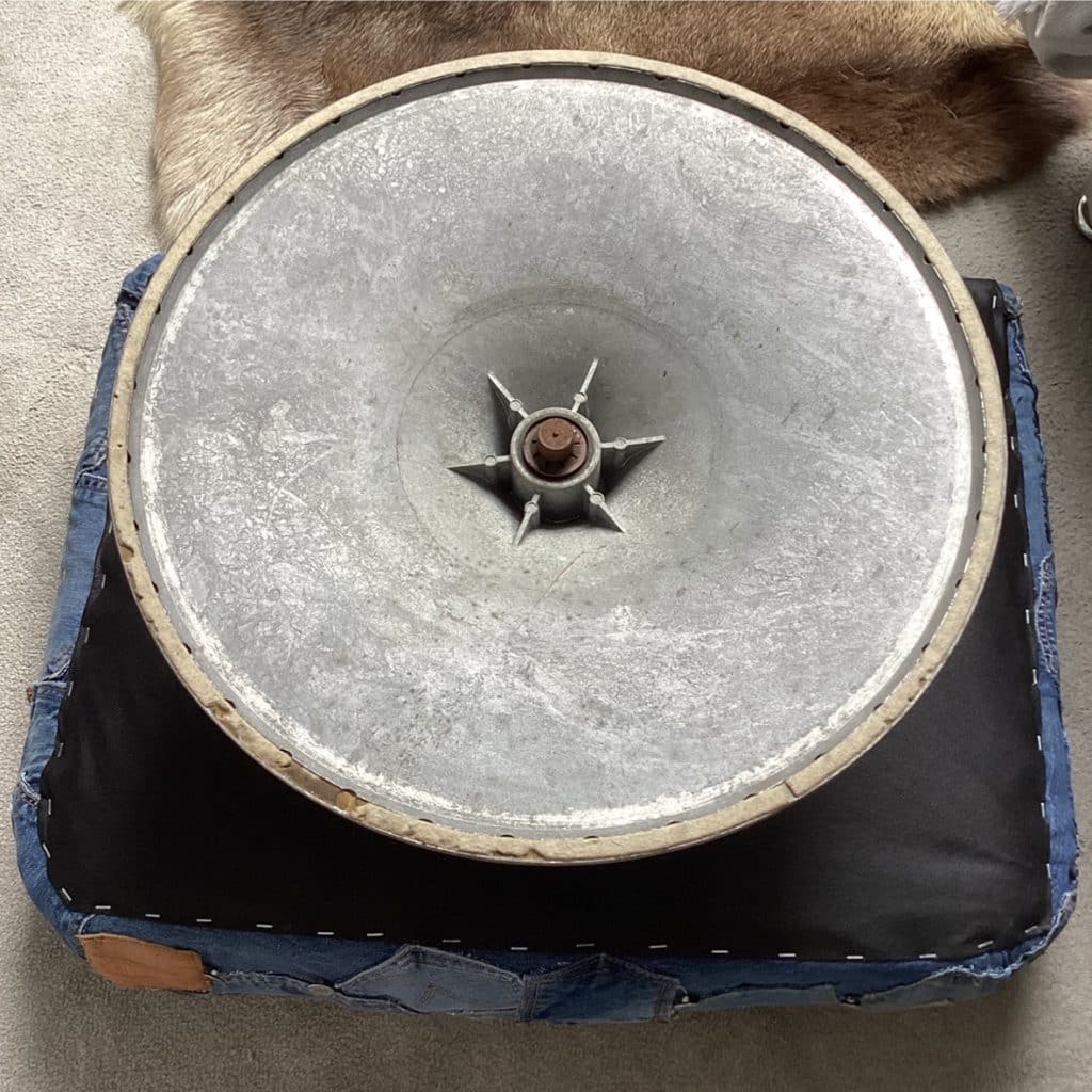 Upcycled Levi's denim footstool | Vintage Swivel stool chair in a patchwork Pockets design