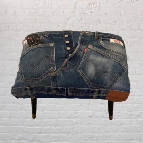 Vintage MCM upcycled Footstool | Adorned in Levi’s 501 Jeans