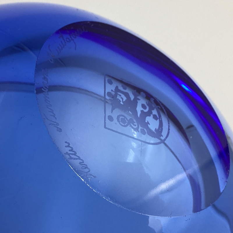 Kerttu Nurminen Iittala Glass Dish | Blue Dropa Art Glass Bowl | Finnish MCM Design