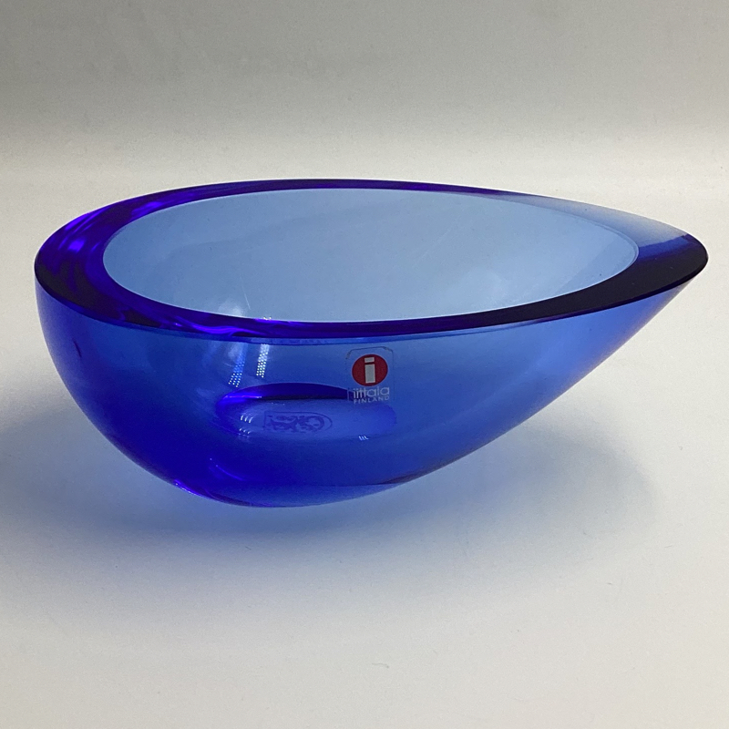 Kerttu Nurminen Iittala Glass Dish | Blue Dropa Art Glass Bowl | Finnish MCM Design