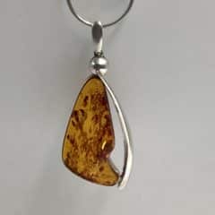 Abstract Baltic Amber Necklace with Sterling Silver Chain – Elegant Artisan Jewelry