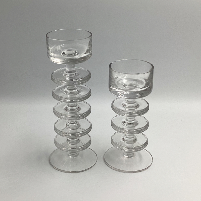 Vintage Wedgwood Sheringham Glass Candlesticks by Ronald Stennett-Willson