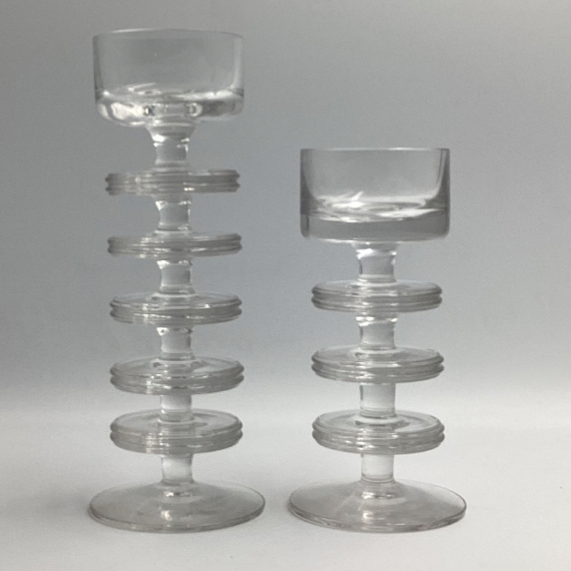 Vintage Wedgwood Sheringham Glass Candlesticks by Ronald Stennett-Willson