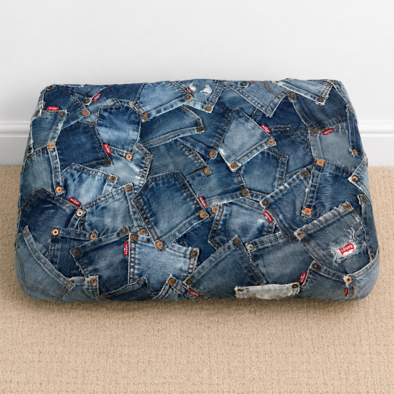 70's Vintage Large Footstool | Upcycled Levi's Jeans furniture
