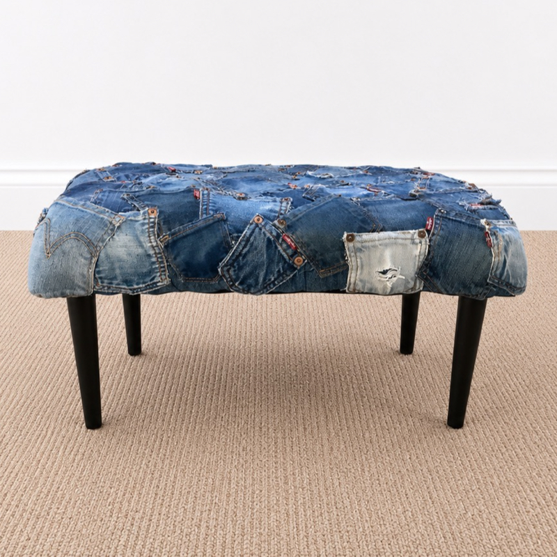 70's Vintage Large Footstool | Upcycled Levi's Jeans furniture