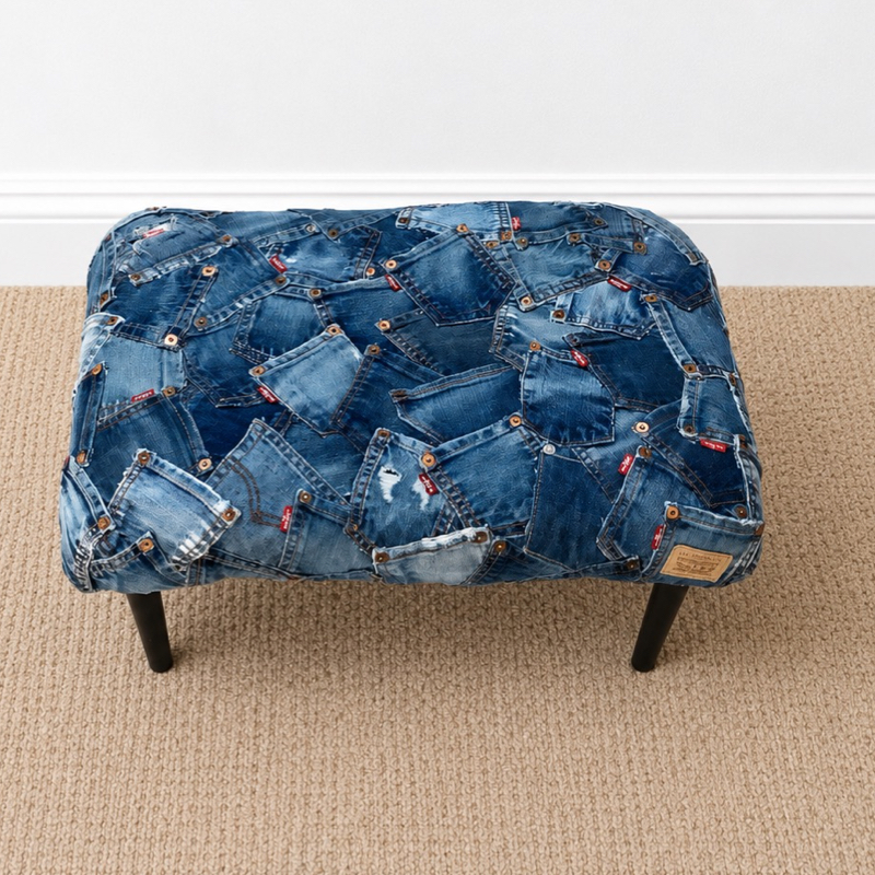 70's Vintage Large Footstool | Upcycled Levi's Jeans furniture