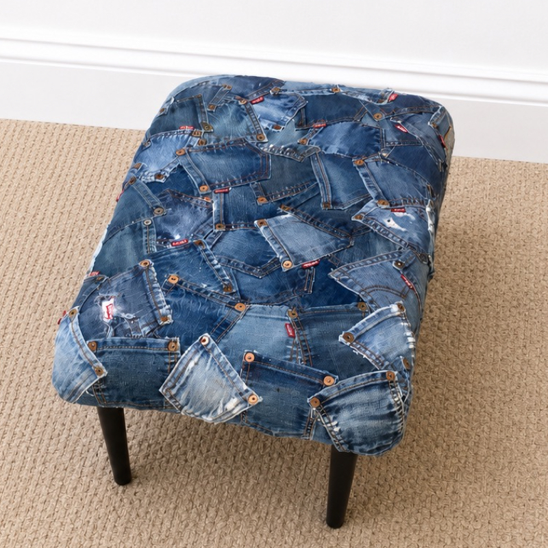70's Vintage Large Footstool | Upcycled Levi's Jeans furniture