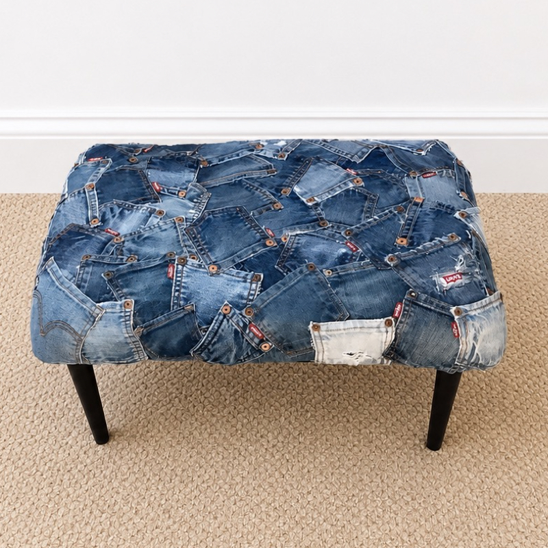 70’s Vintage Large Footstool | Upcycled Levi’s Jeans furniture