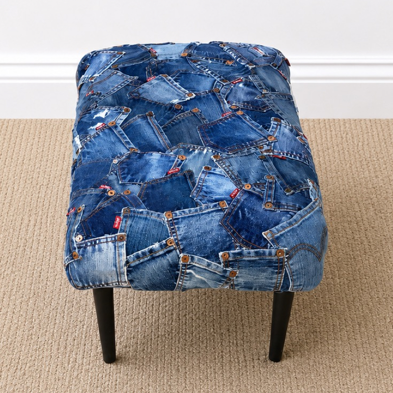 70's Vintage Large Footstool | Upcycled Levi's Jeans furniture