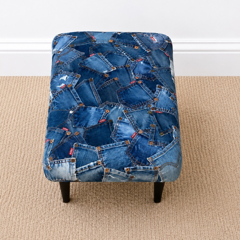 70's Vintage Large Footstool | Upcycled Levi's Jeans furniture