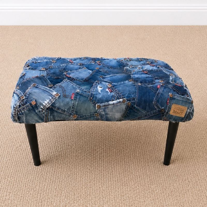 70's Vintage Large Footstool | Upcycled Levi's Jeans furniture