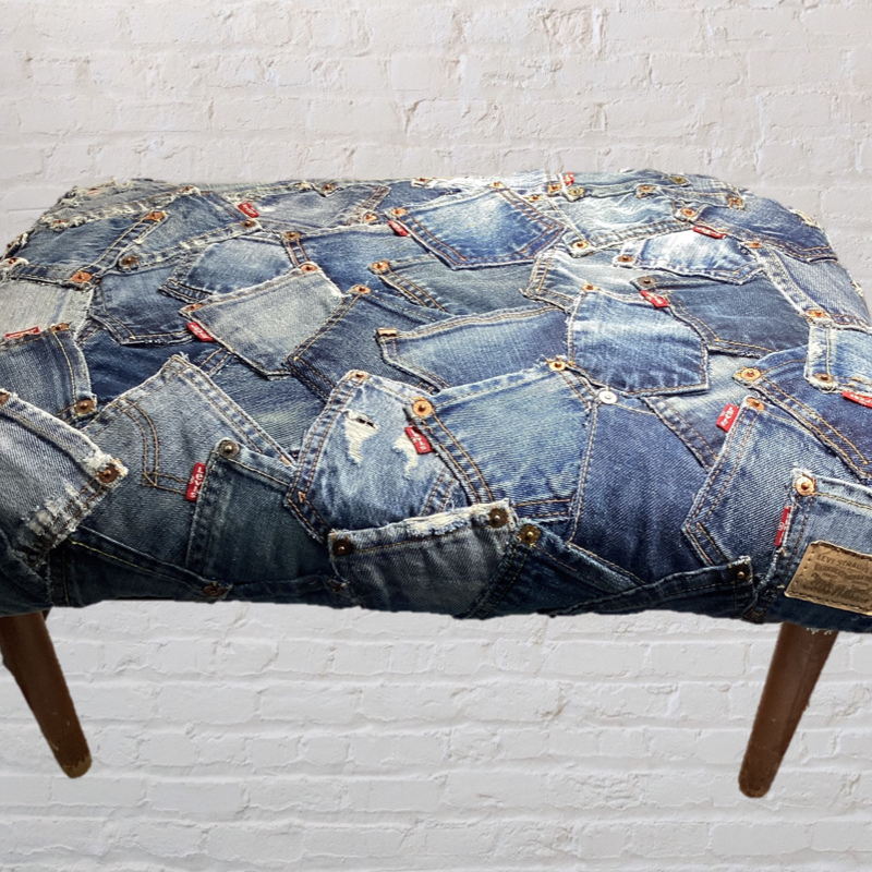 70’s Vintage Large Footstool | Upcycled Levi’s Jeans furniture