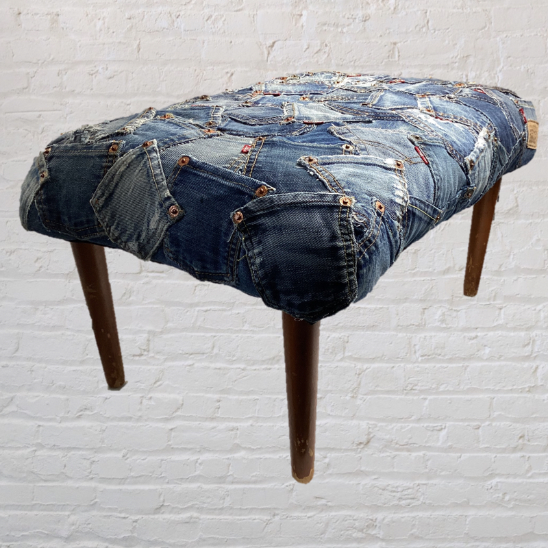 70's Vintage Denim Footstool | Upcycled Levi's Jeans furniture