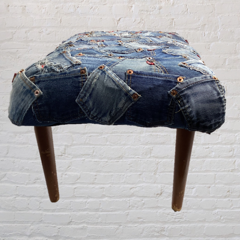70's Vintage Denim Footstool | Upcycled Levi's Jeans furniture