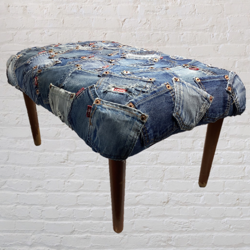 70's Vintage Denim Footstool | Upcycled Levi's Jeans furniture