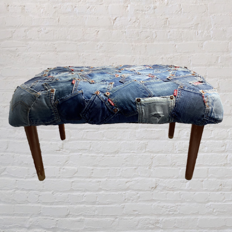70's Vintage Denim Footstool | Upcycled Levi's Jeans furniture