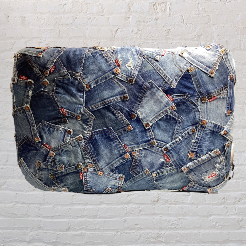 70's Vintage Denim Footstool | Upcycled Levi's Jeans furniture