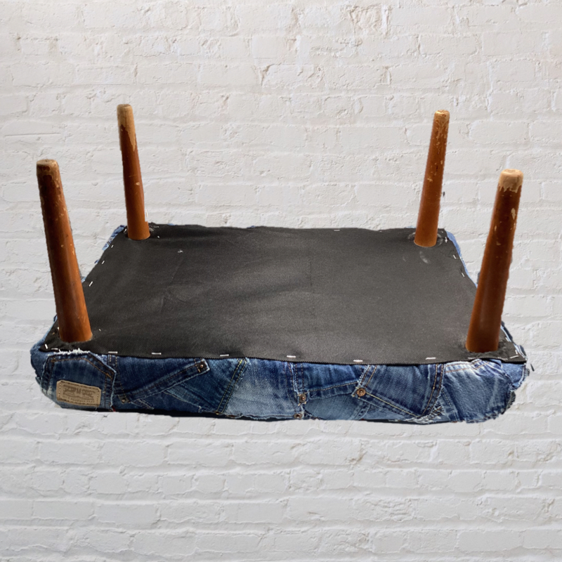 70's Vintage Denim Footstool | Upcycled Levi's Jeans furniture