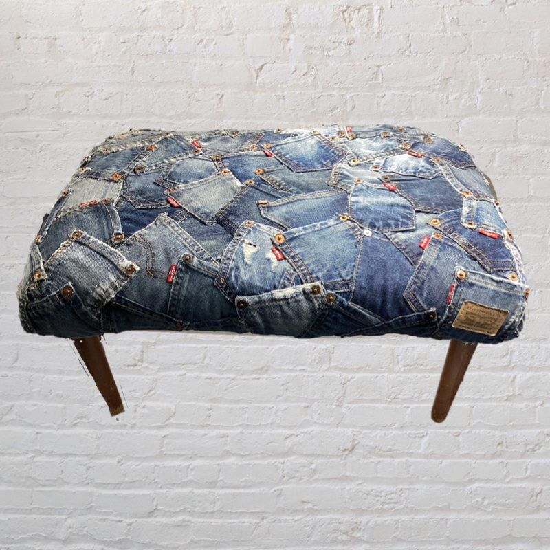 70's Vintage Denim Footstool | Upcycled Levi's Jeans furniture