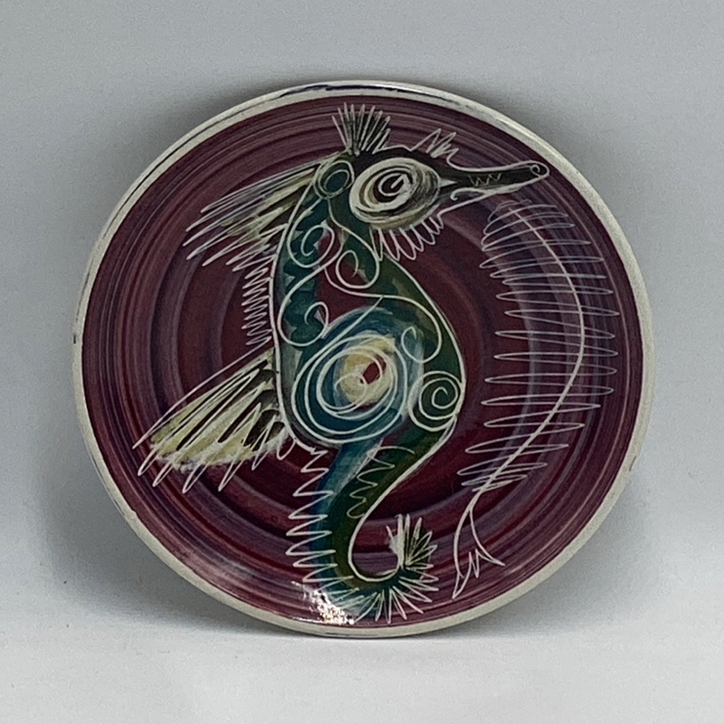 Vintage Isle of Wight Pottery Seahorse Plate by Jo Lester | Sgraffito