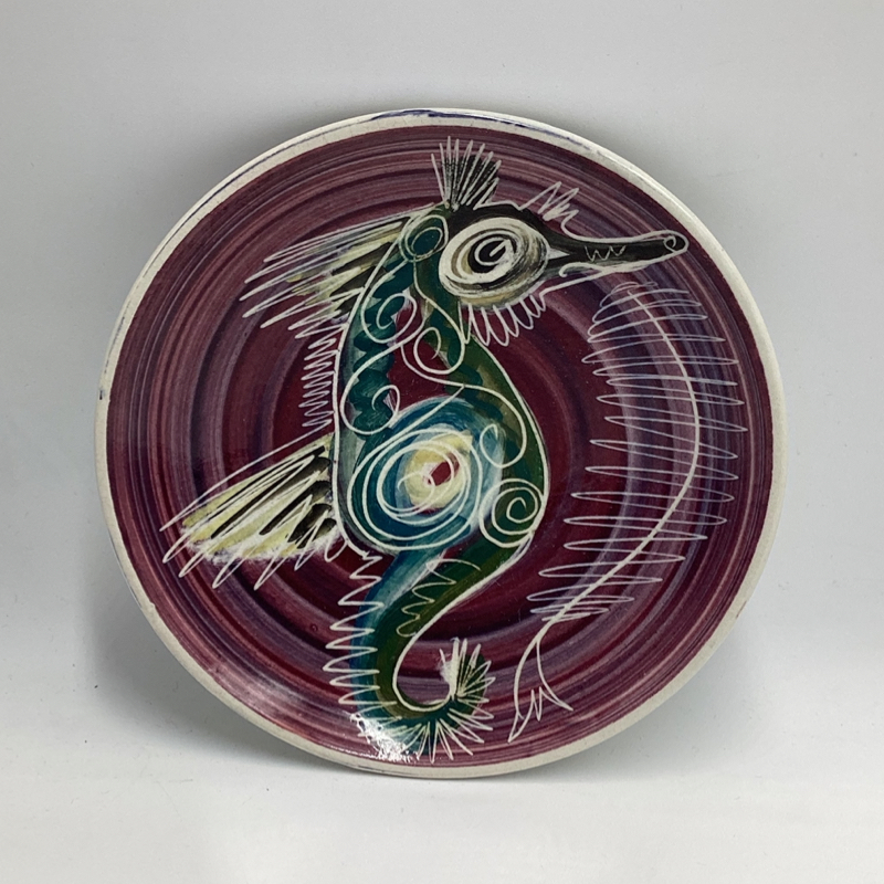 Vintage Isle of Wight Pottery Seahorse Plate by Jo Lester | Sgraffito