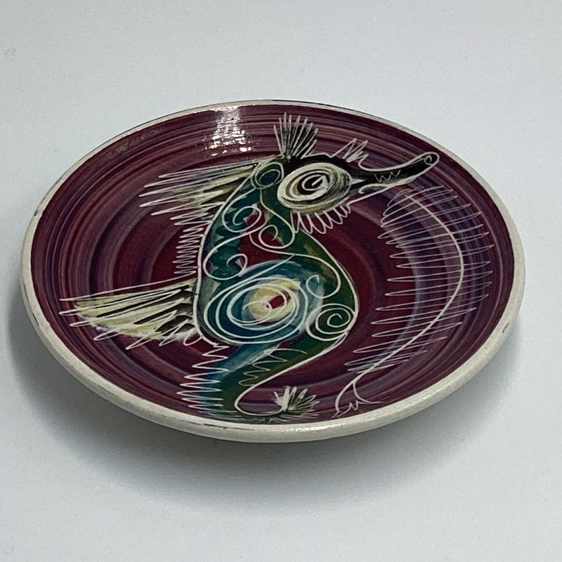 Vintage Isle of Wight Pottery Seahorse Plate by Jo Lester | Sgraffito