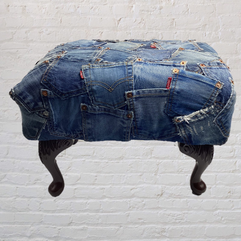 60's Vintage Denim Footstool | Upcycled Levi's Jeans Designer furniture