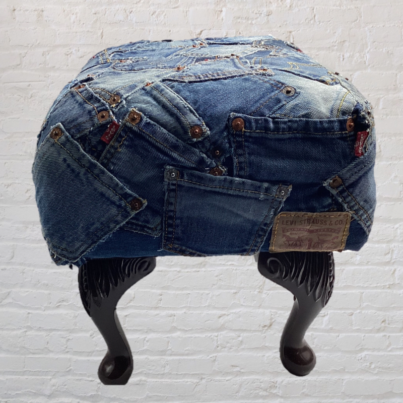 60's Vintage Denim Footstool | Upcycled Levi's Jeans Designer furniture
