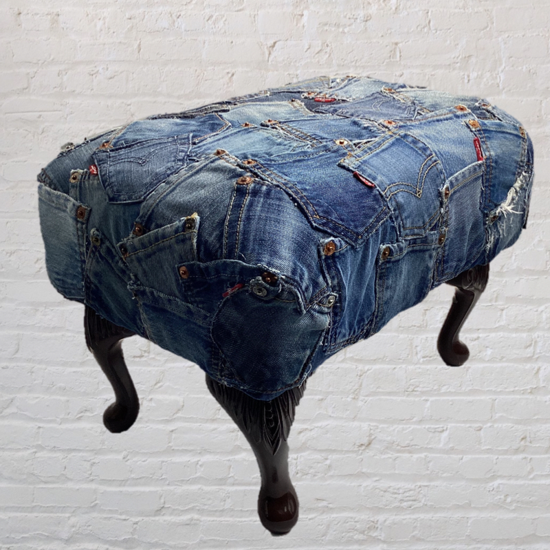 60's Vintage Denim Footstool | Upcycled Levi's Jeans Designer furniture